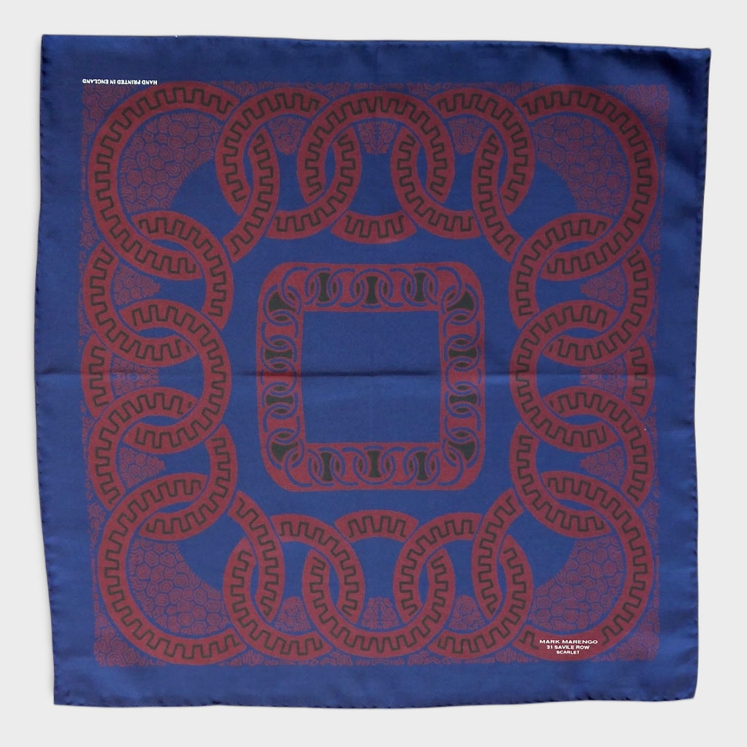 Navy Blue Silk Pocket Square - Romanesque Design