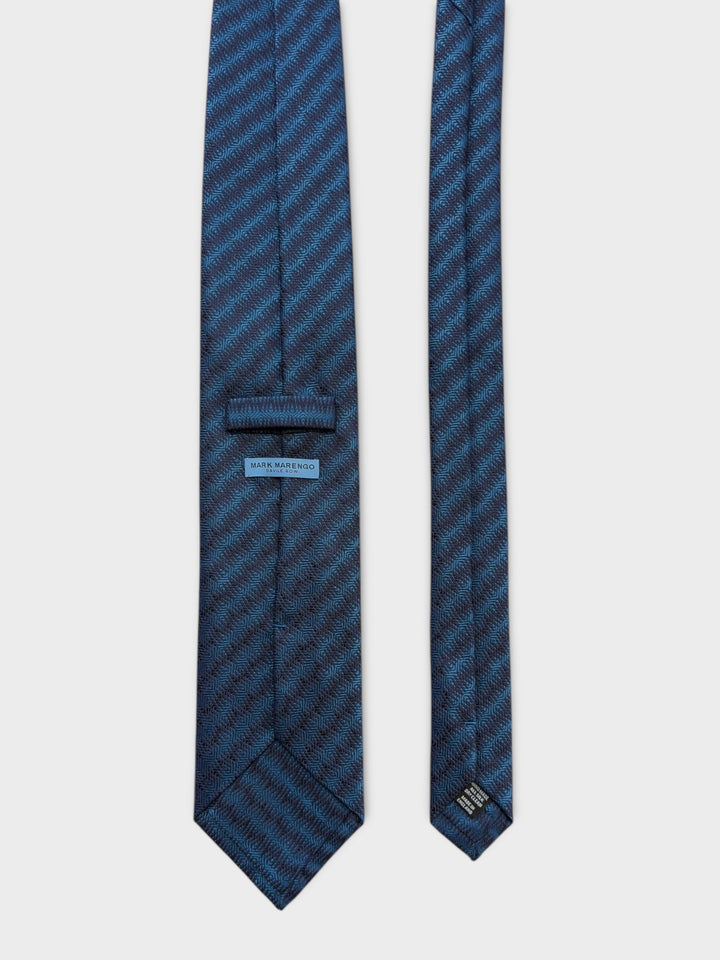 Blue Geometric Stripe Jacquard Silk Tie