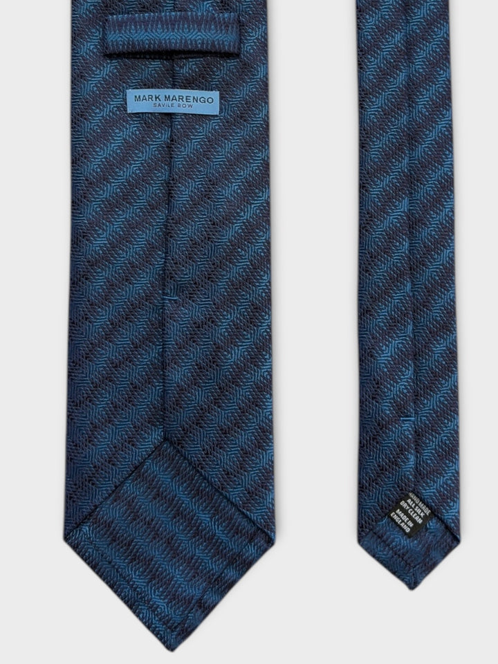Blue Geometric Stripe Jacquard Silk Tie