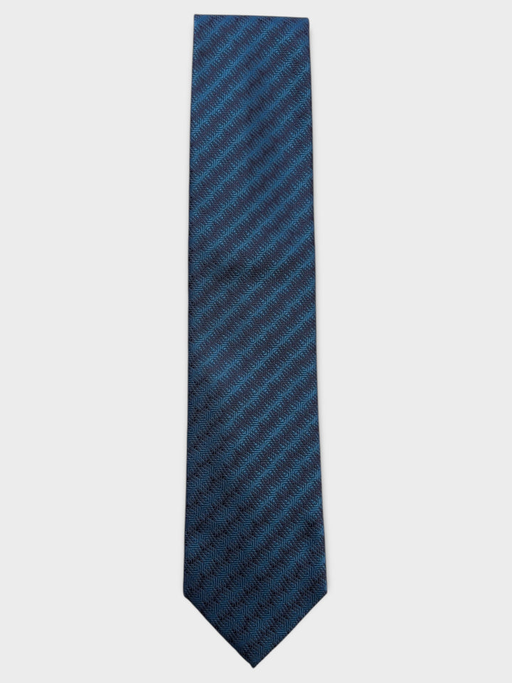 Blue Geometric Stripe Jacquard Silk Tie