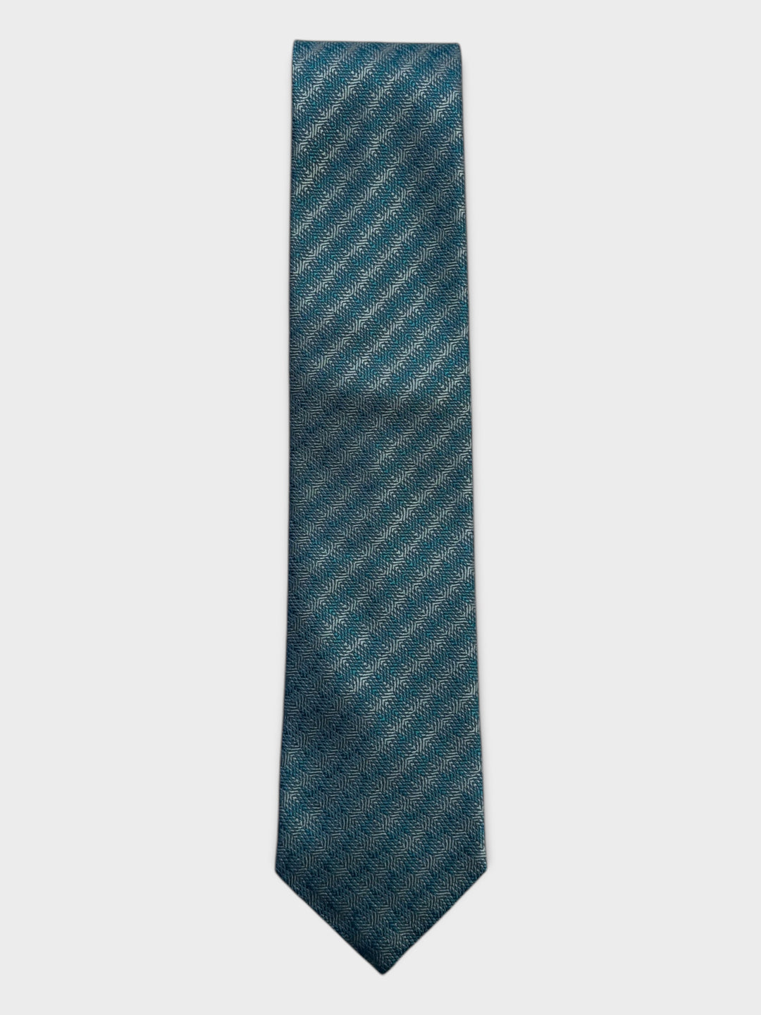 Teal Geometric Stripe Jacquard Silk Tie