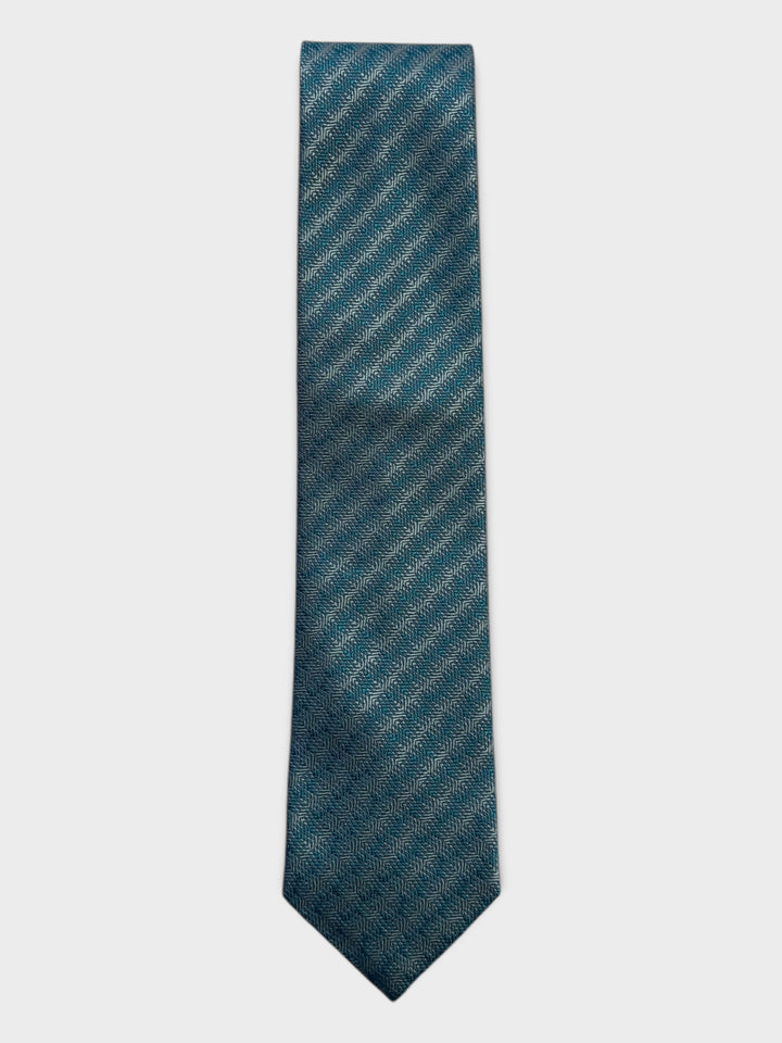 Teal Geometric Stripe Jacquard Silk Tie