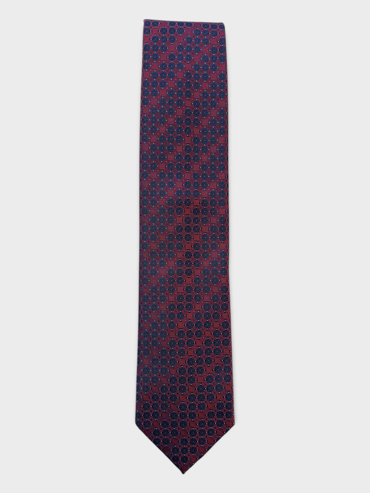Red Geometric Square Jacquard Silk Tie
