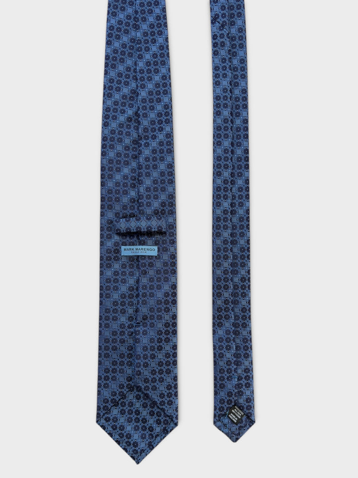 Blue Geometric Square Jacquard Silk Tie