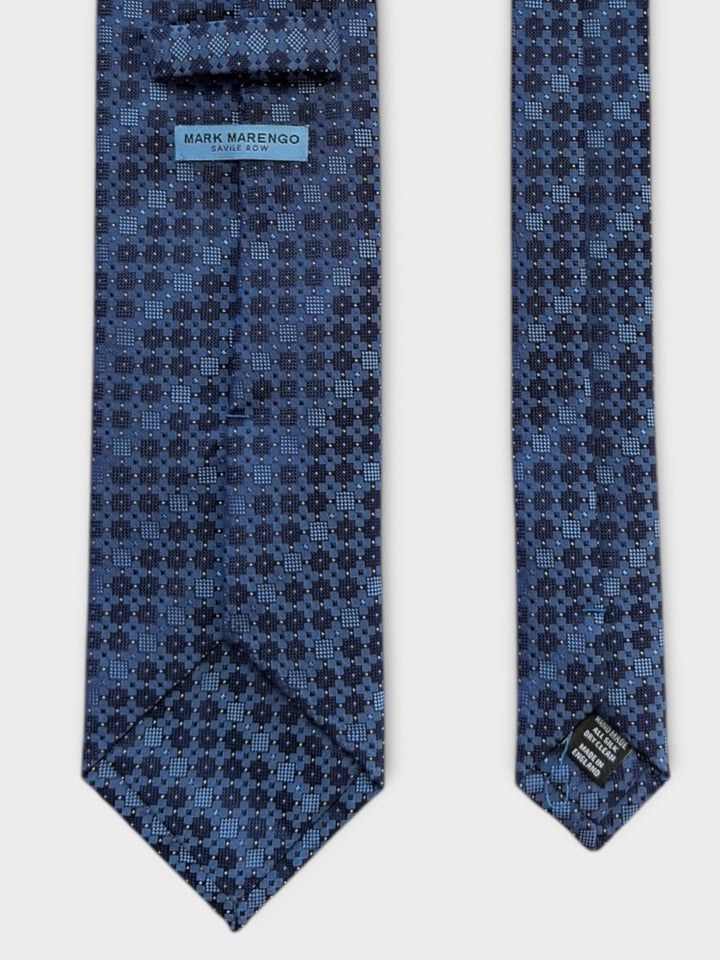 Blue Geometric Square Jacquard Silk Tie