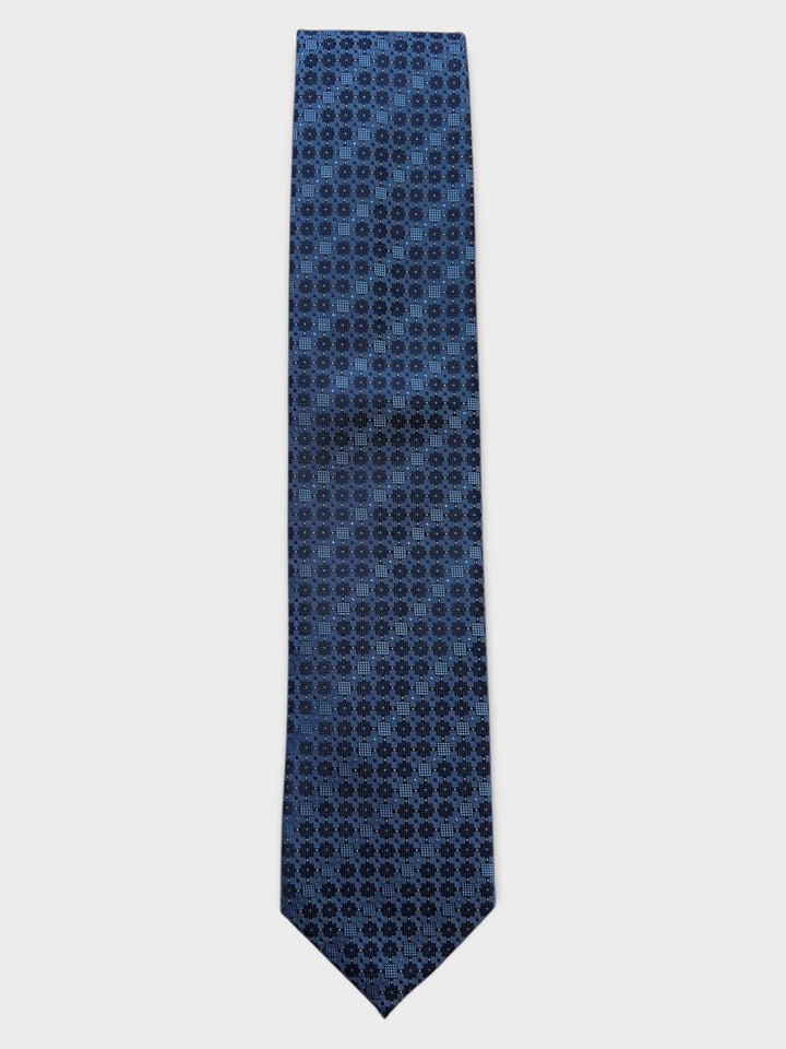 Blue Geometric Square Jacquard Silk Tie
