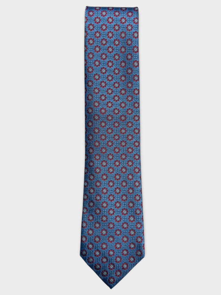 Pale Blue Flower Butterfly Jacquard Silk Tie