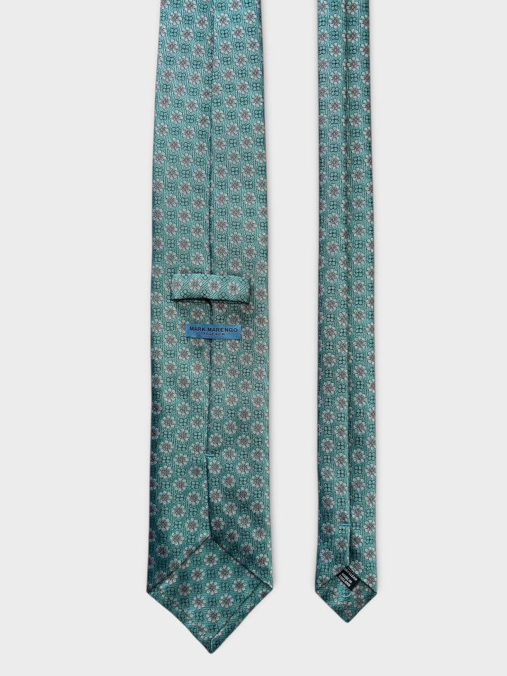 Teal Flower Butterfly Jacquard Silk Tie