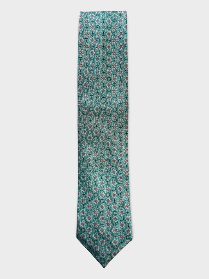 Teal Flower Butterfly Jacquard Silk Tie