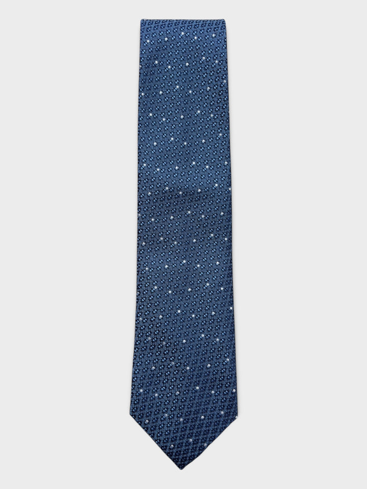 Steel Blue & White Dot Jacquard Silk Tie