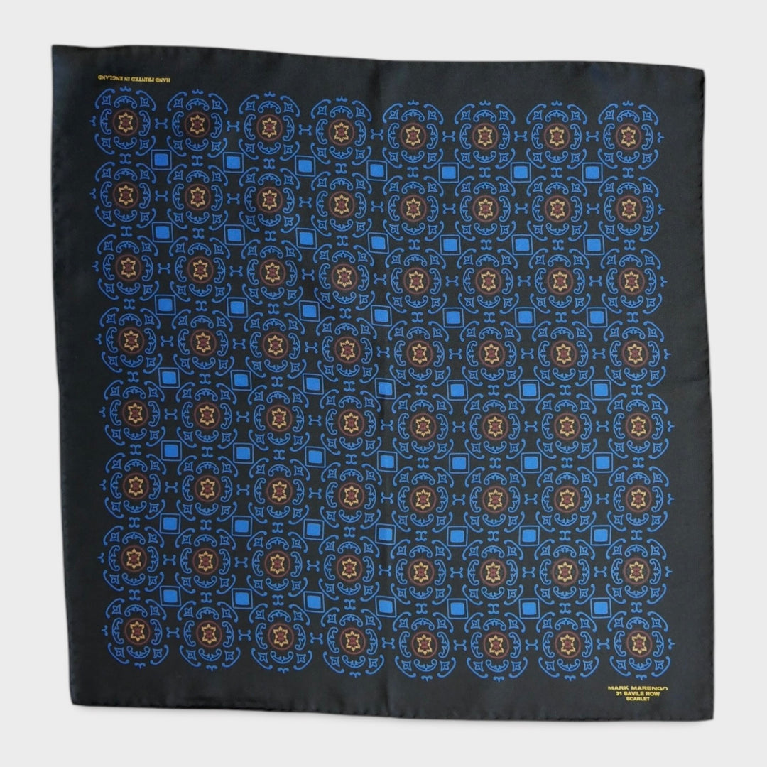 Black Silk Pocket Square - Byzantine Design
