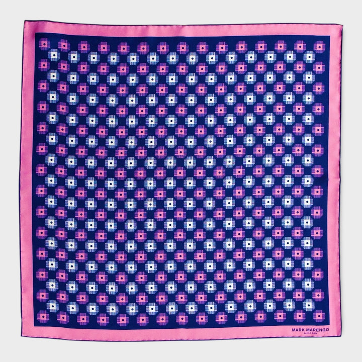 Blue Pink Silk Medallion Pocket Square