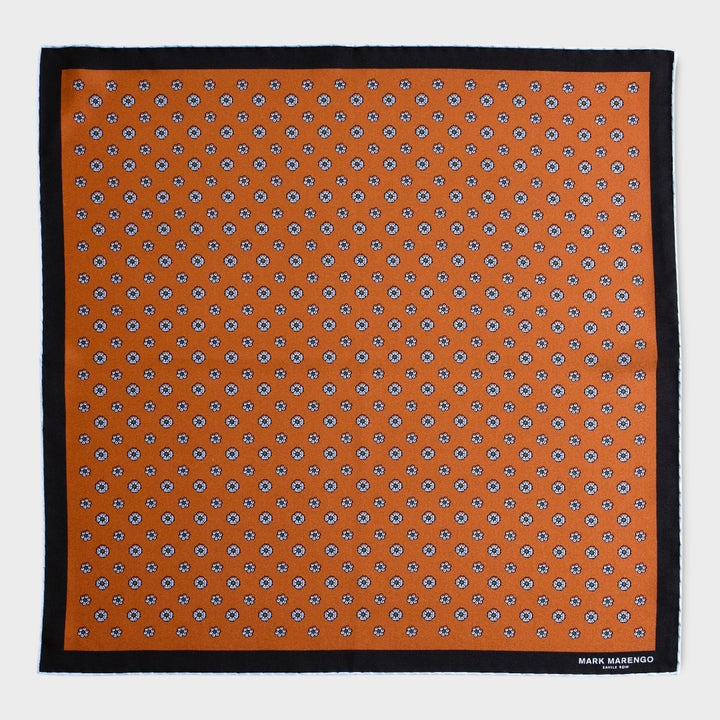 Dark Orange Silk Retro Flower Pocket Square