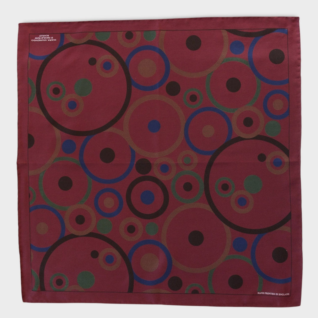 Dark Red Silk Pocket Square - Concentric Circles Design