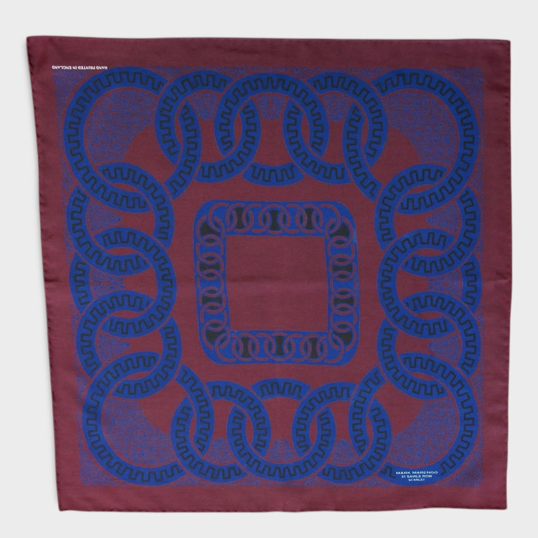 Dark Red Silk Pocket Square - Romanesque design