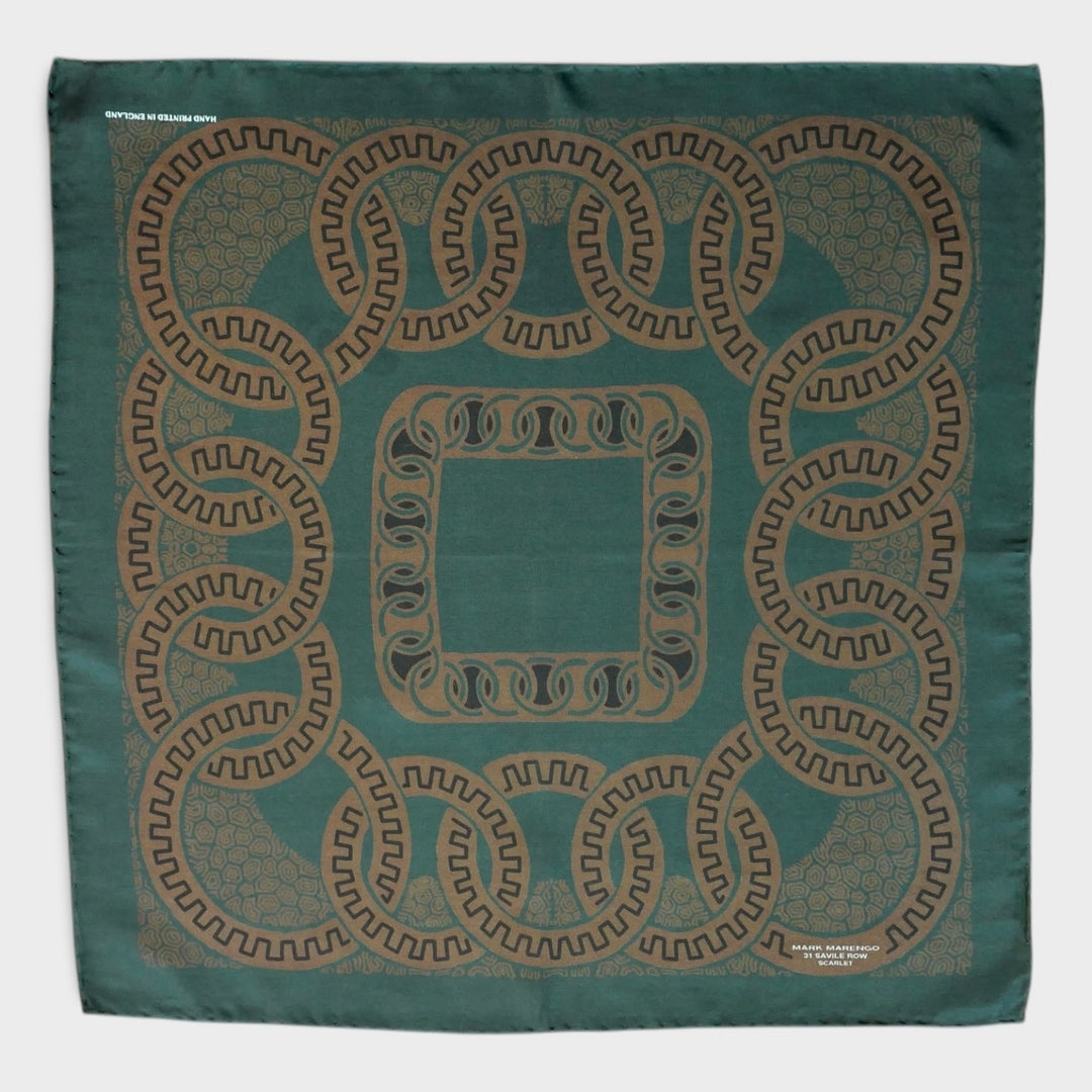 Green Silk Pocket Square - Romanesque Design