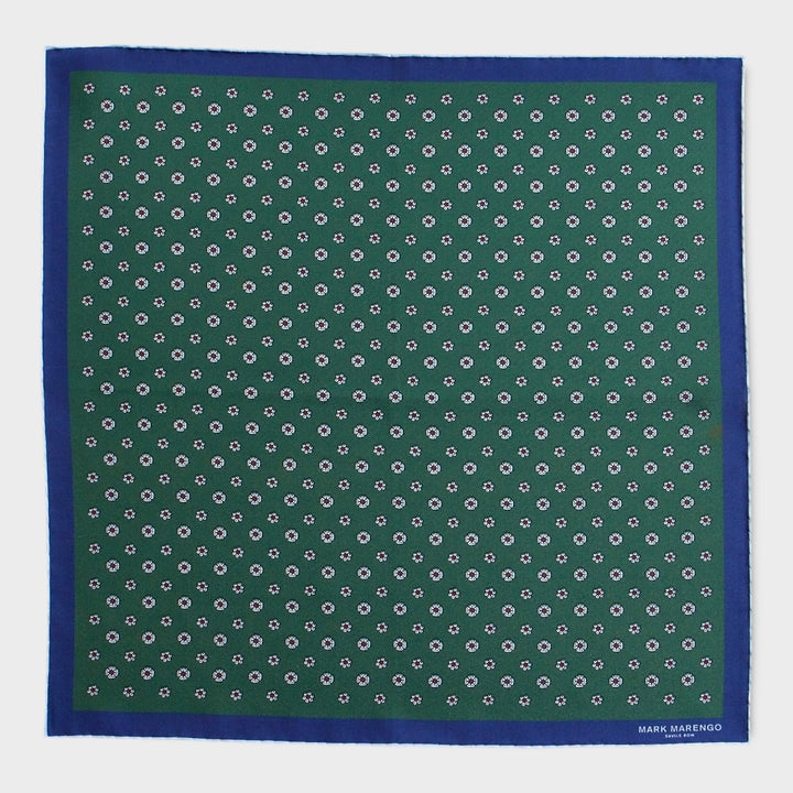 Green Silk Retro Flower Pocket Square