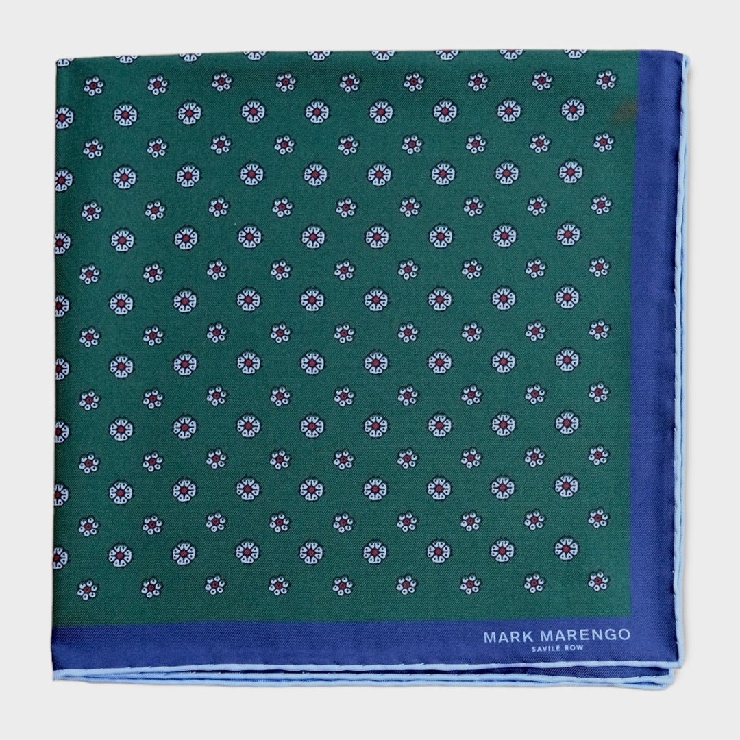 Green Silk Retro Flower Pocket Square