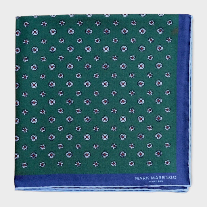 Green Silk Retro Flower Pocket Square