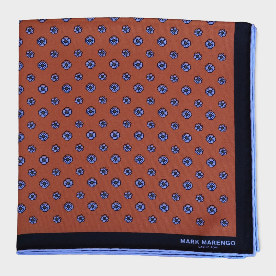 Dark Orange Silk Retro Flower Pocket Square
