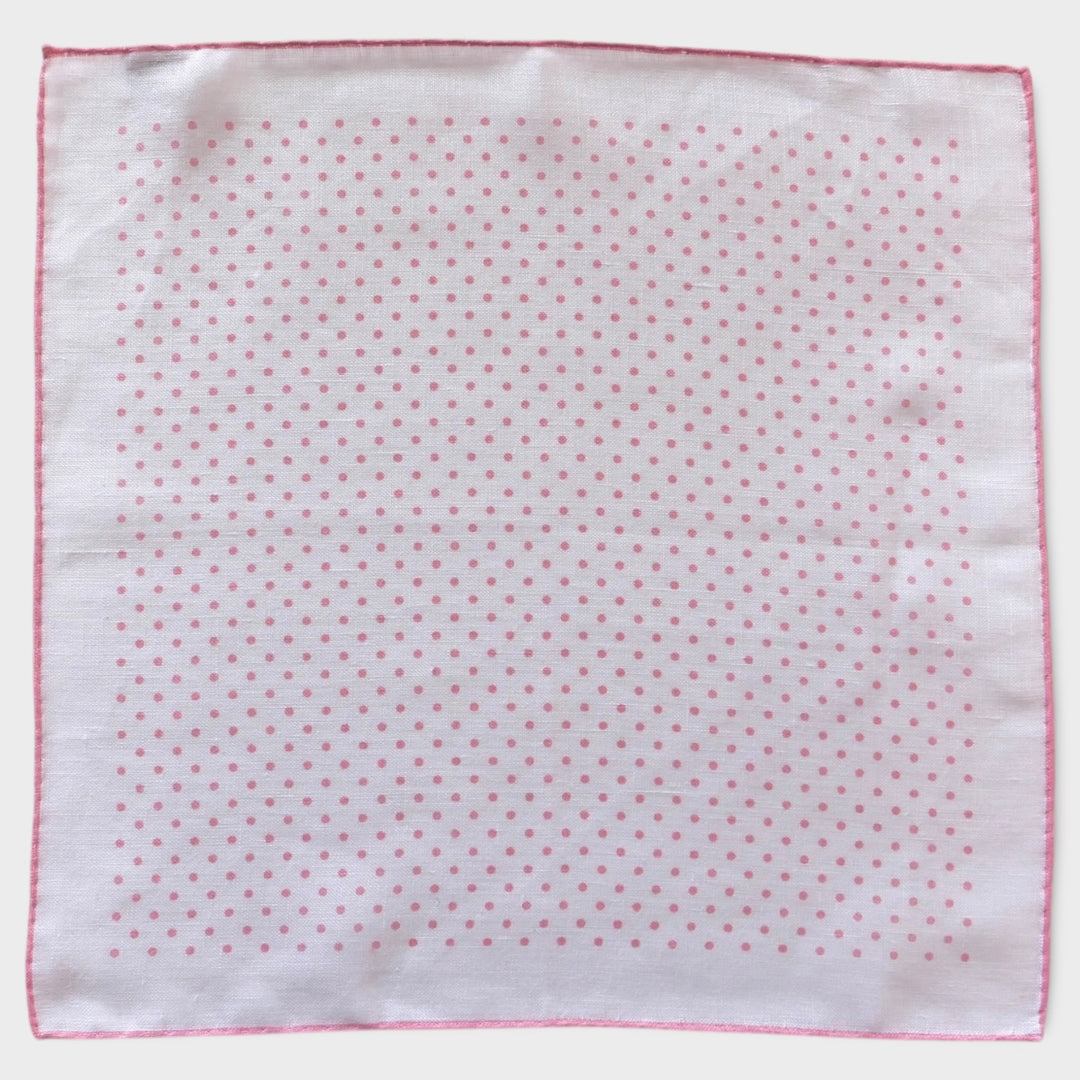 Pochette de costume en lin à pois blancs et roses