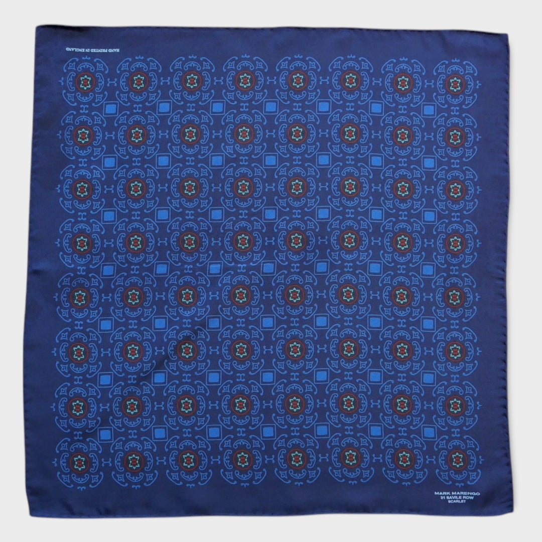 Navy Silk Pocket Square - Byzantine Design