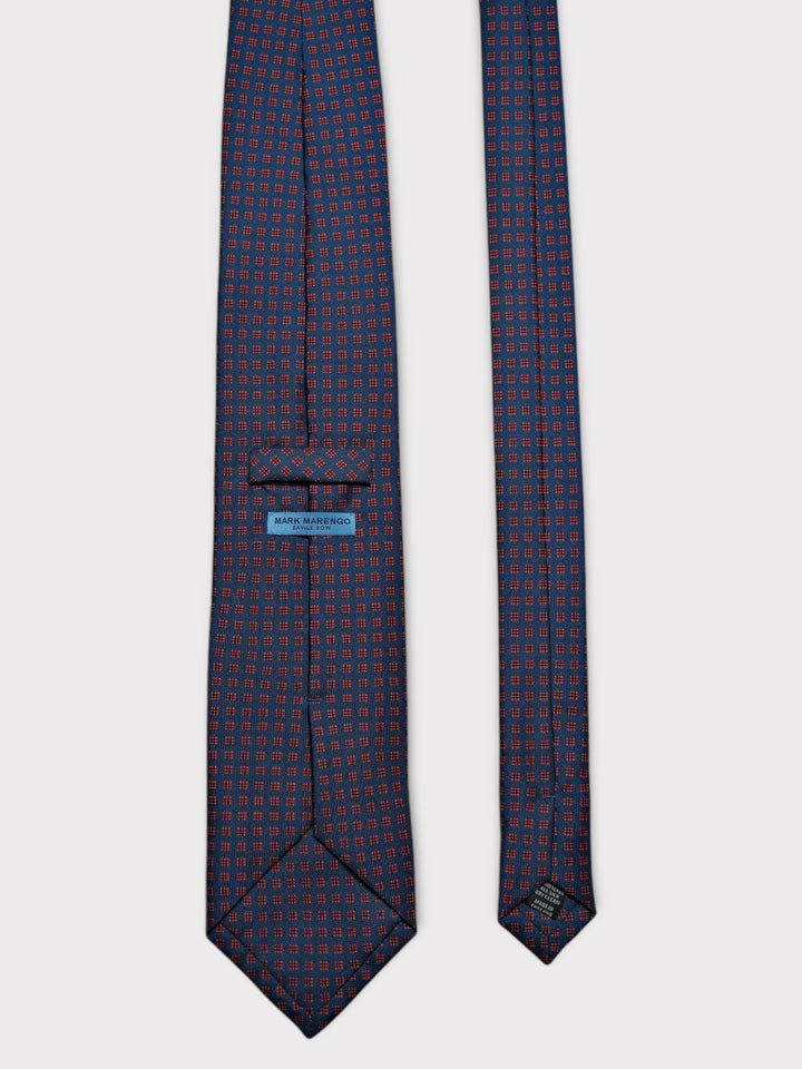Navy Red Dot Square Jacquard Silk tie