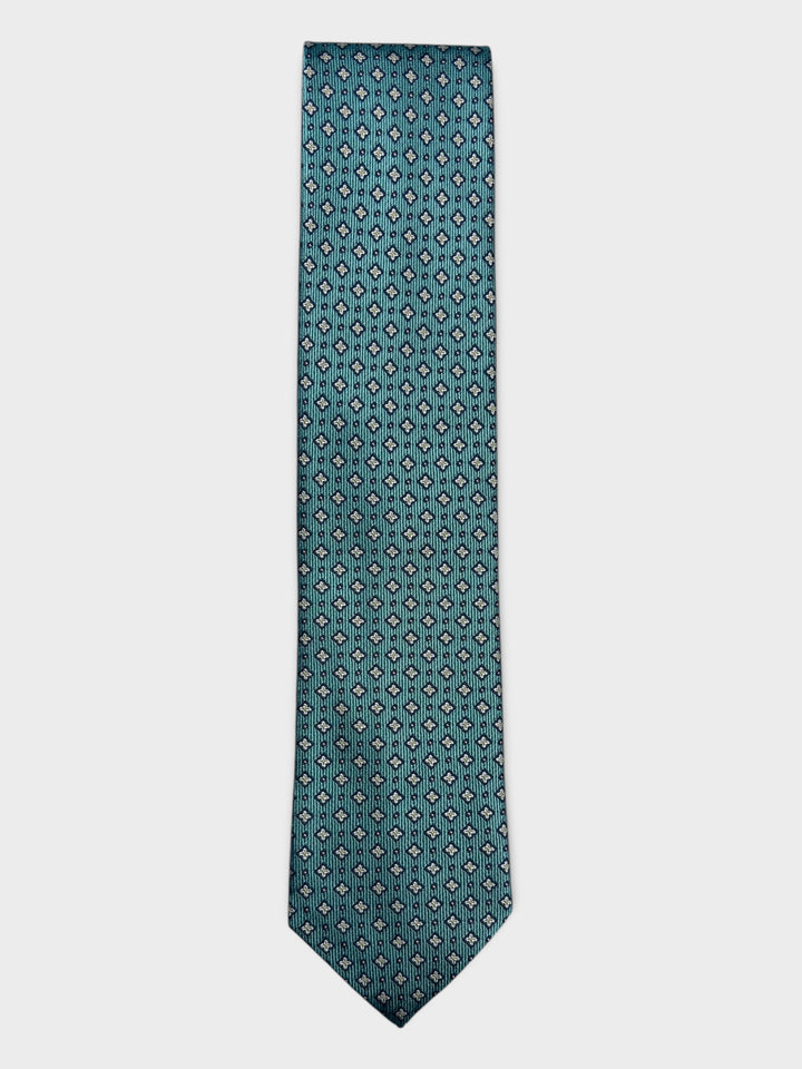 Teal Flower Dot Jacquard Silk Tie