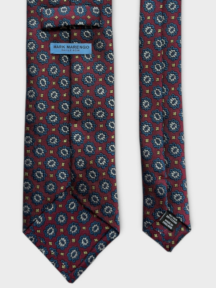 Red & Blue Medallion Jacquard Silk Tie