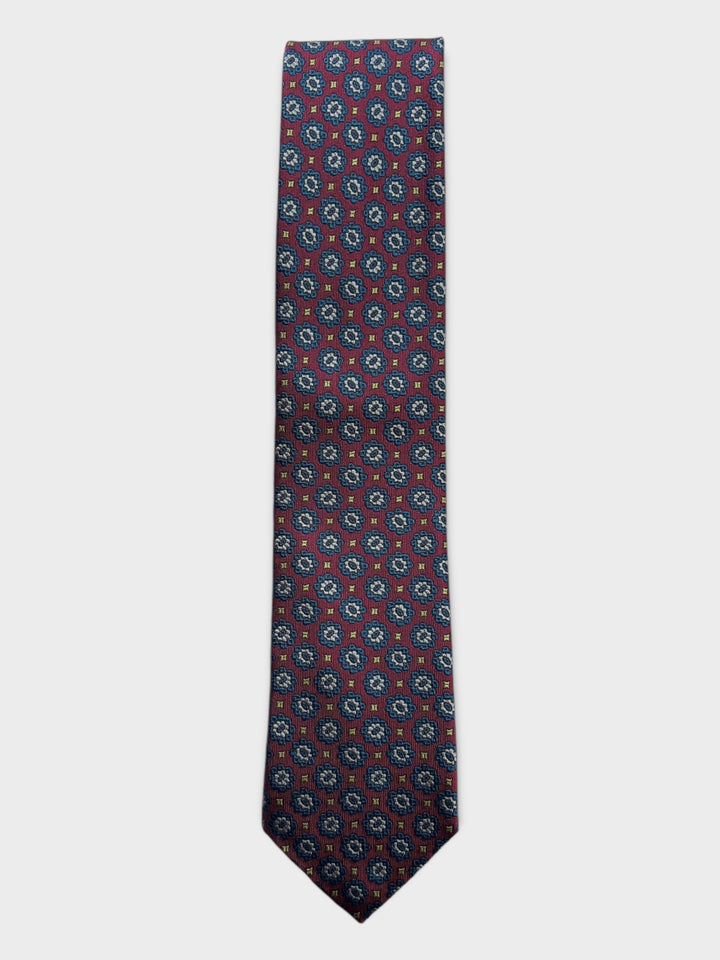 Red & Blue Medallion Jacquard Silk Tie