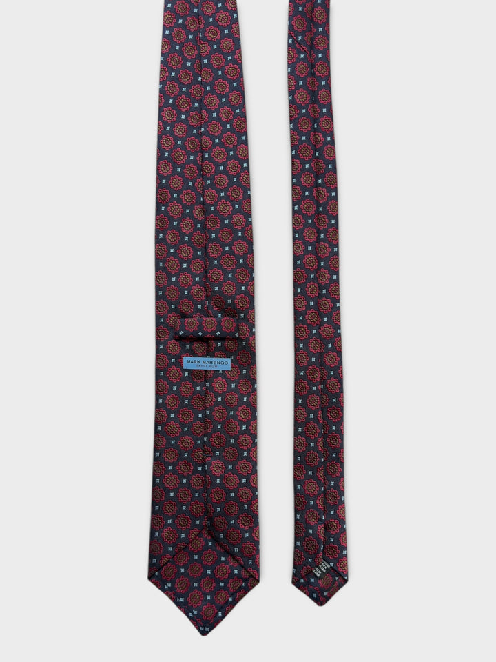Navy & Red Medallion Jacquard Silk Tie