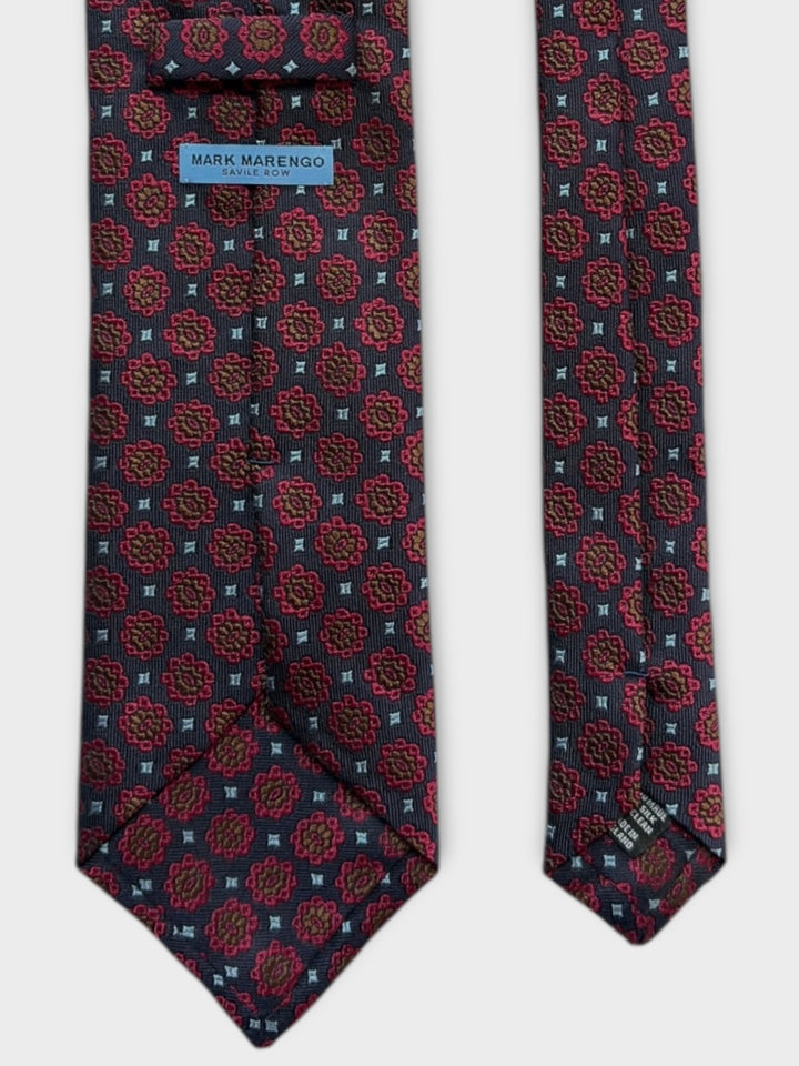 Navy & Red Medallion Jacquard Silk Tie