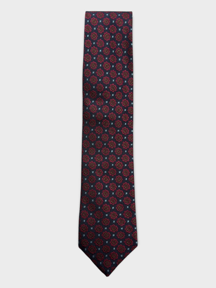 Navy & Red Medallion Jacquard Silk Tie