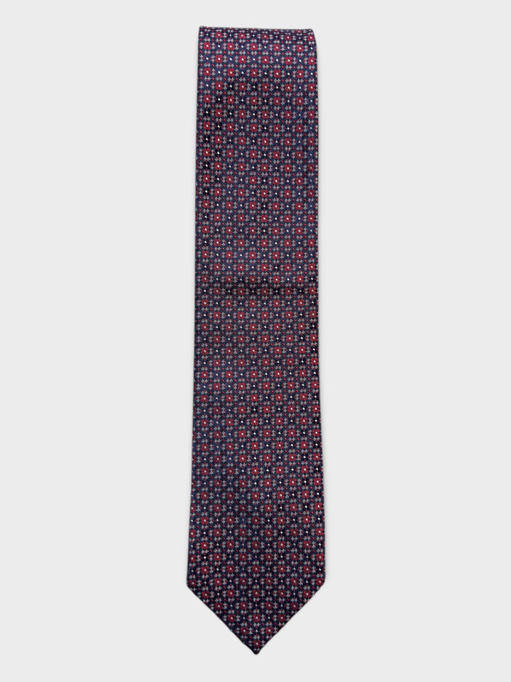 Blue & Red Flower Jacquard Silk Tie