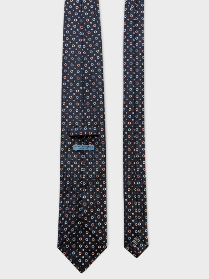 Navy Micro Flower Jacquard Silk Tie