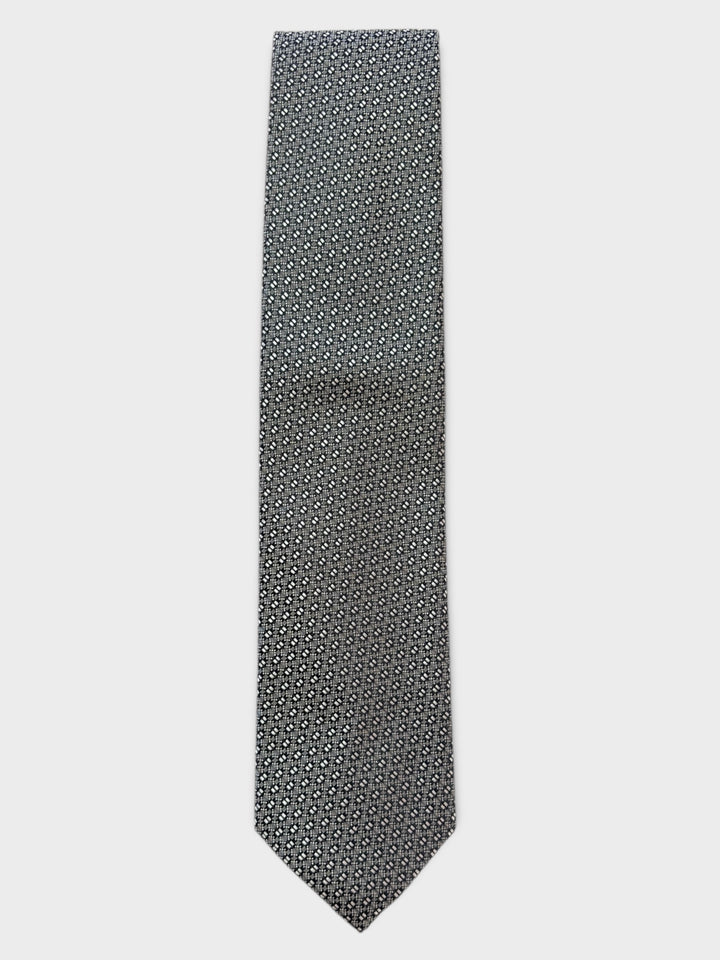 Grey Geometric Jacquard Silk Tie