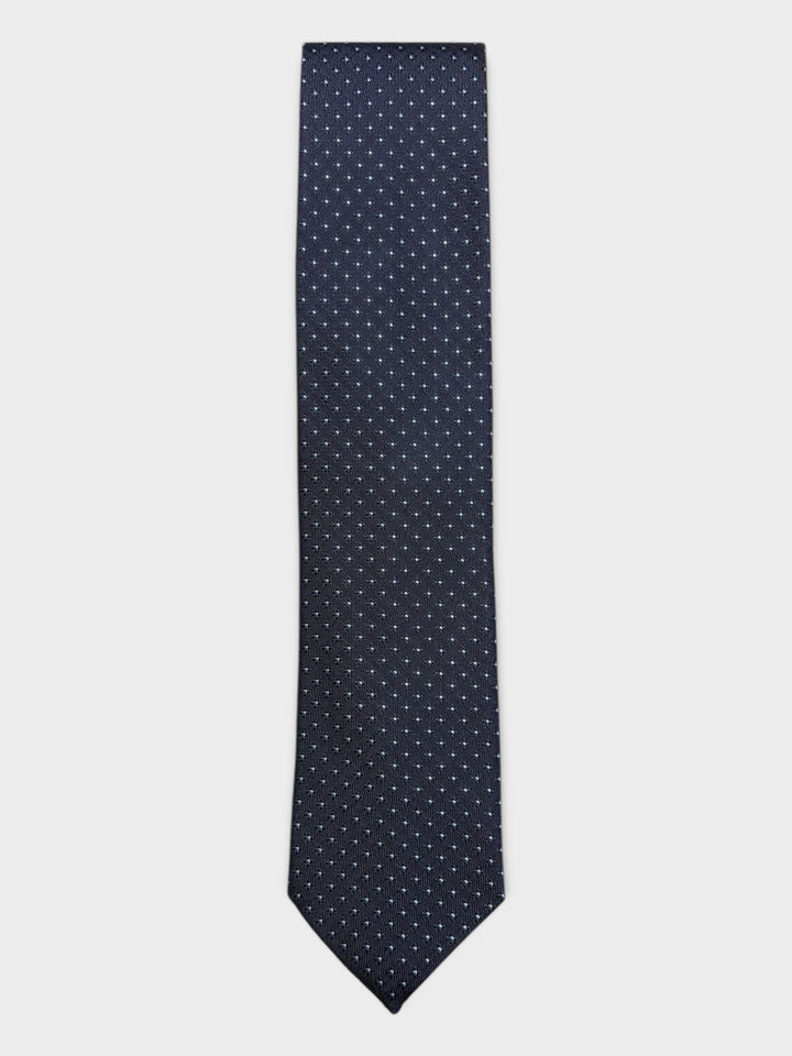 Navy Flower Dot Jacquard Silk