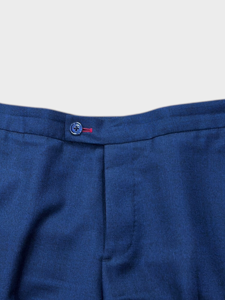 Blue Fine Houndstooth Sartorially Made Wool Trousers
