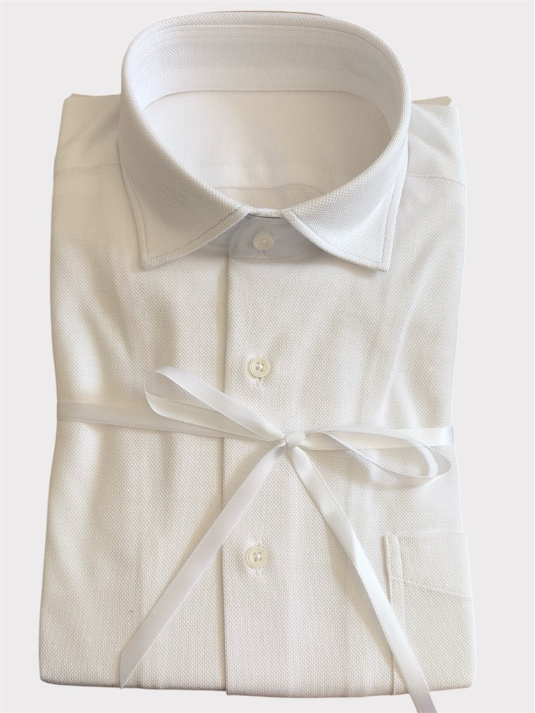 White Dobby Stretch Short Sleeve Casual Shirt