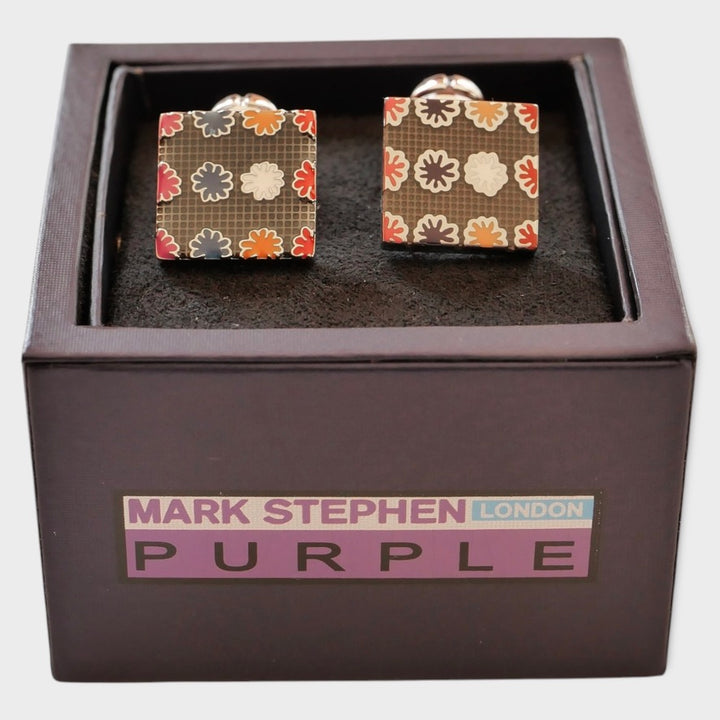 Brown Flower Square Cufflink