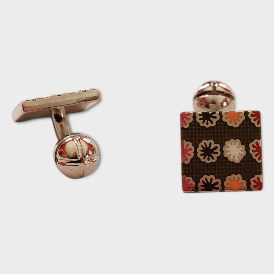 Brown Flower Square Cufflink