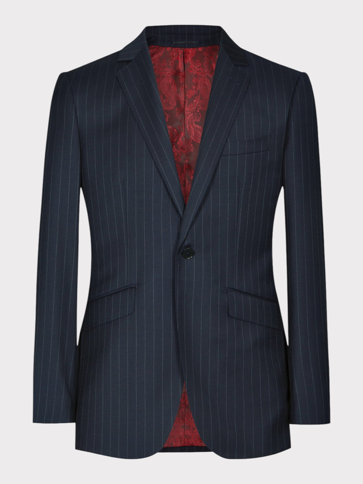 Costume bleu marine à fines rayures