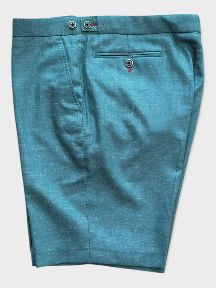 Teal Wool Linen Silk Shorts