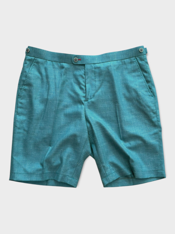 Teal Wool Linen Silk Shorts