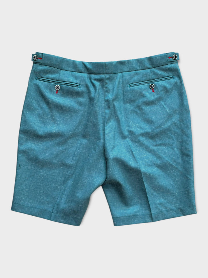 Teal Wool Linen Silk Shorts
