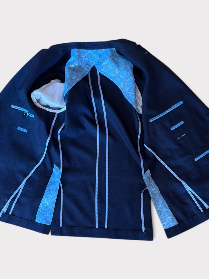 Blue Fine Houndstooth Spalla Camicia Winter Jacket Sartorially Made Short