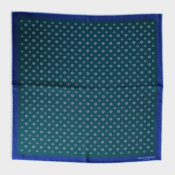 Green Silk Retro Flower Pocket Square