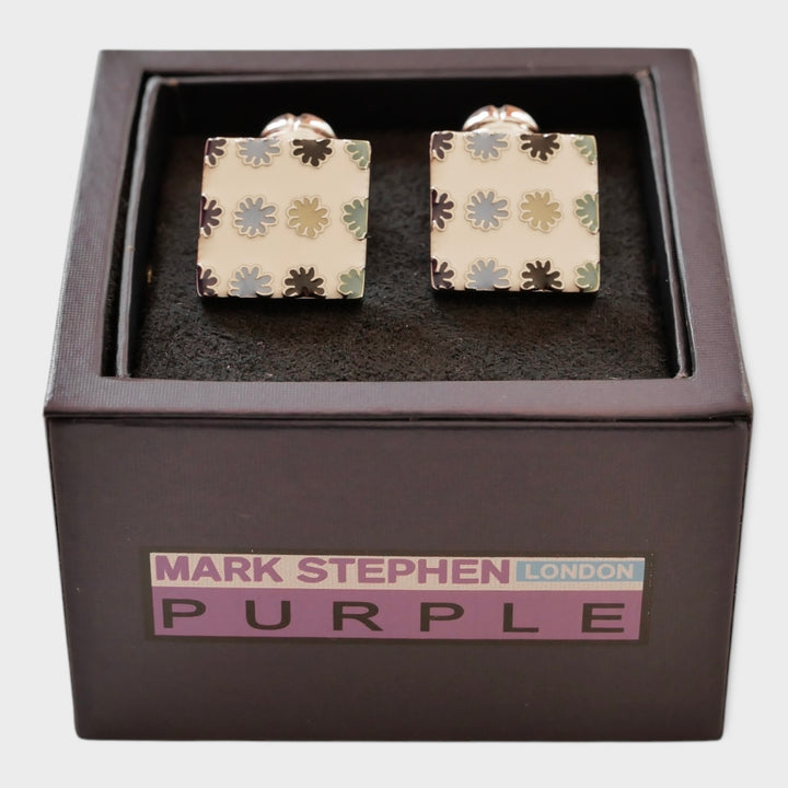 White Multi Colour Flower Square Cufflink
