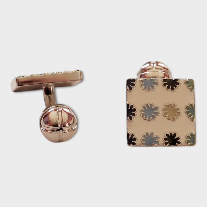 White Multi Colour Flower Square Cufflink