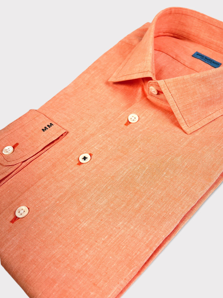 Chemise en lin et coton orange clair 